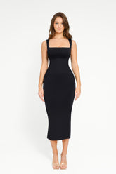 Midikleid mit quadratischem Ausschnitt - Schwarz